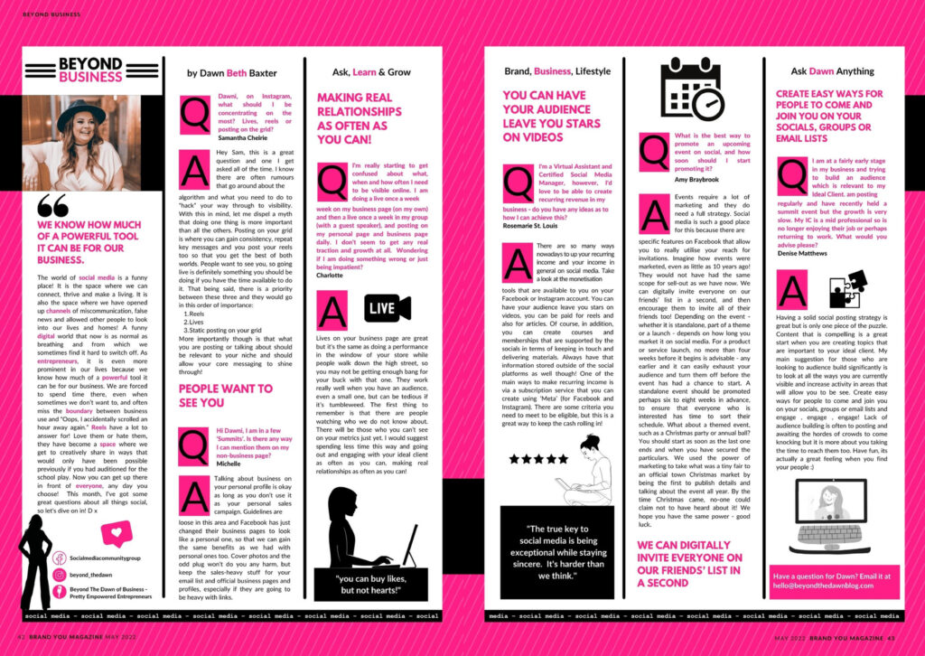 brand you magazine double page spread interview with dawn baxter