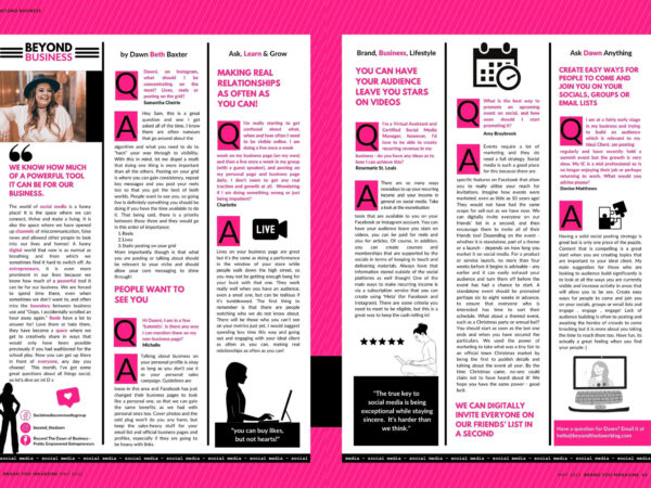 brand you magazine double page spread interview with dawn baxter